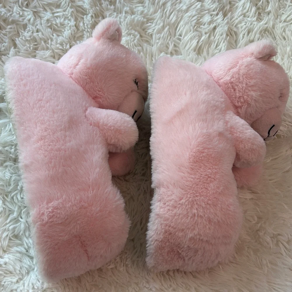 Old Navy Faux-Fur Pink Teddy Bear Critter Soft Plush Slippers for Girls XL (3-4)